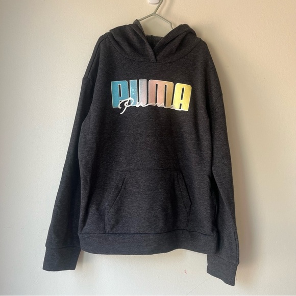 Puma Youth Girls Hoodie Sweatshirt L (12–14) Gray Rainbow Logo Pullover NWOT - Picture 1 of 11
